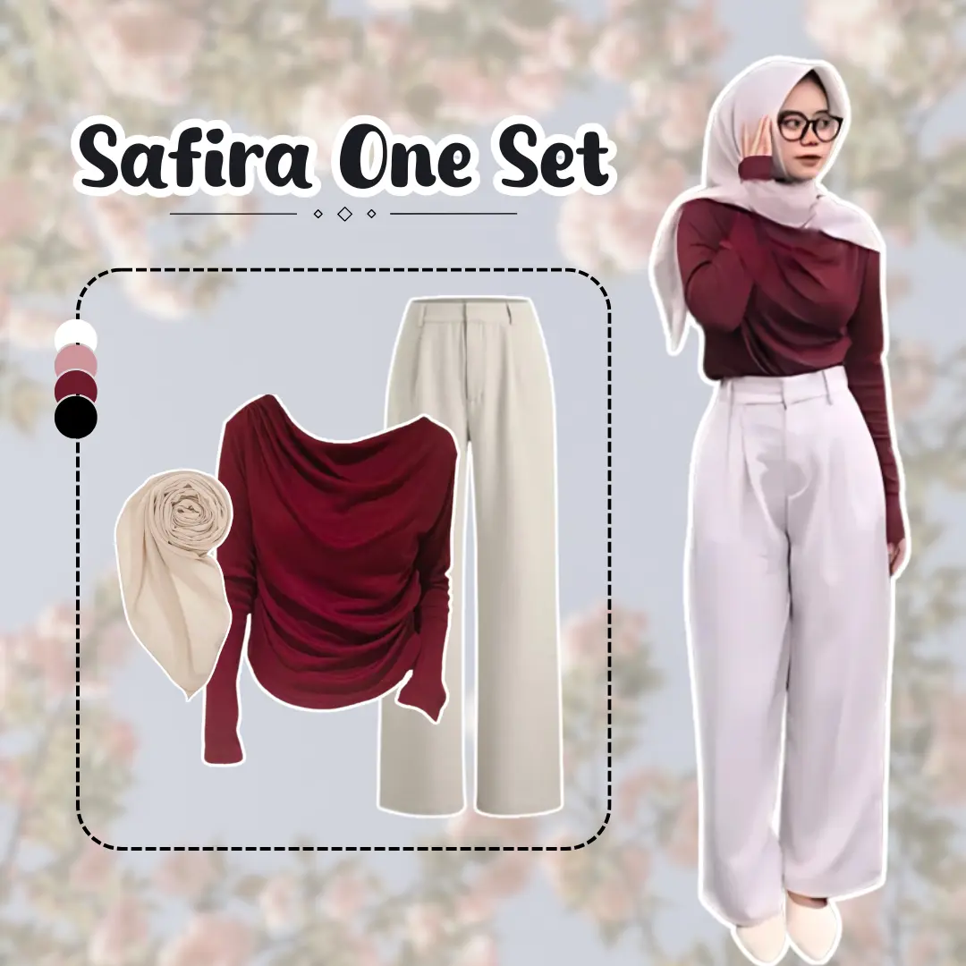 One Set Wanita Setelan Nongkrong  Casual ( Atasan Blouse + Celana + Hijab) OOTD Simple Style - DS079 N