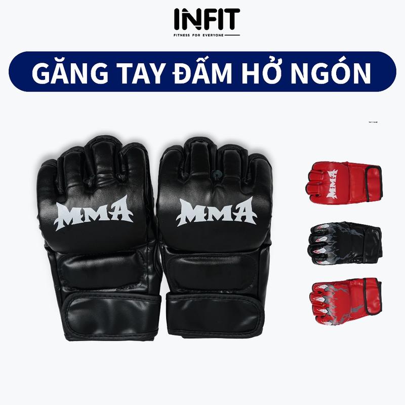 Găng Tay MMA Hở Ngón  | Da PU Cao Cấp, Bảo Vệ Tay, Tập Boxing, Đấm Bao Cát INFIT