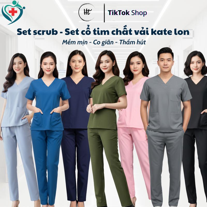 Bộ Scrubs cổ tim phòng mổ, đồng phục Spa, phòng khám, Bác Sĩ, quần áo phòng mổ, đồng phục phẫu thuật VẢI THƯỜNG
