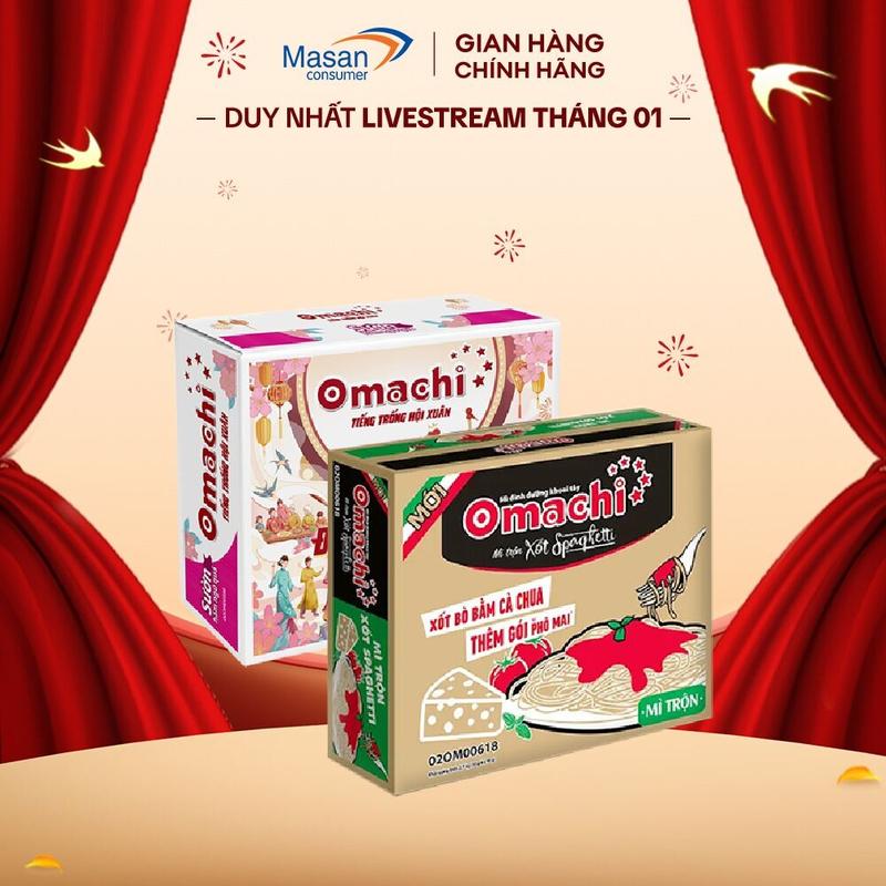 Combo 2 Thùng Mì dinh dưỡng khoai tây Omachi mì trộn xốt Spaghetti và Mì dinh dưỡng khoai tây Omachi Sườn hầm ngũ quả 30gói x 80gr
