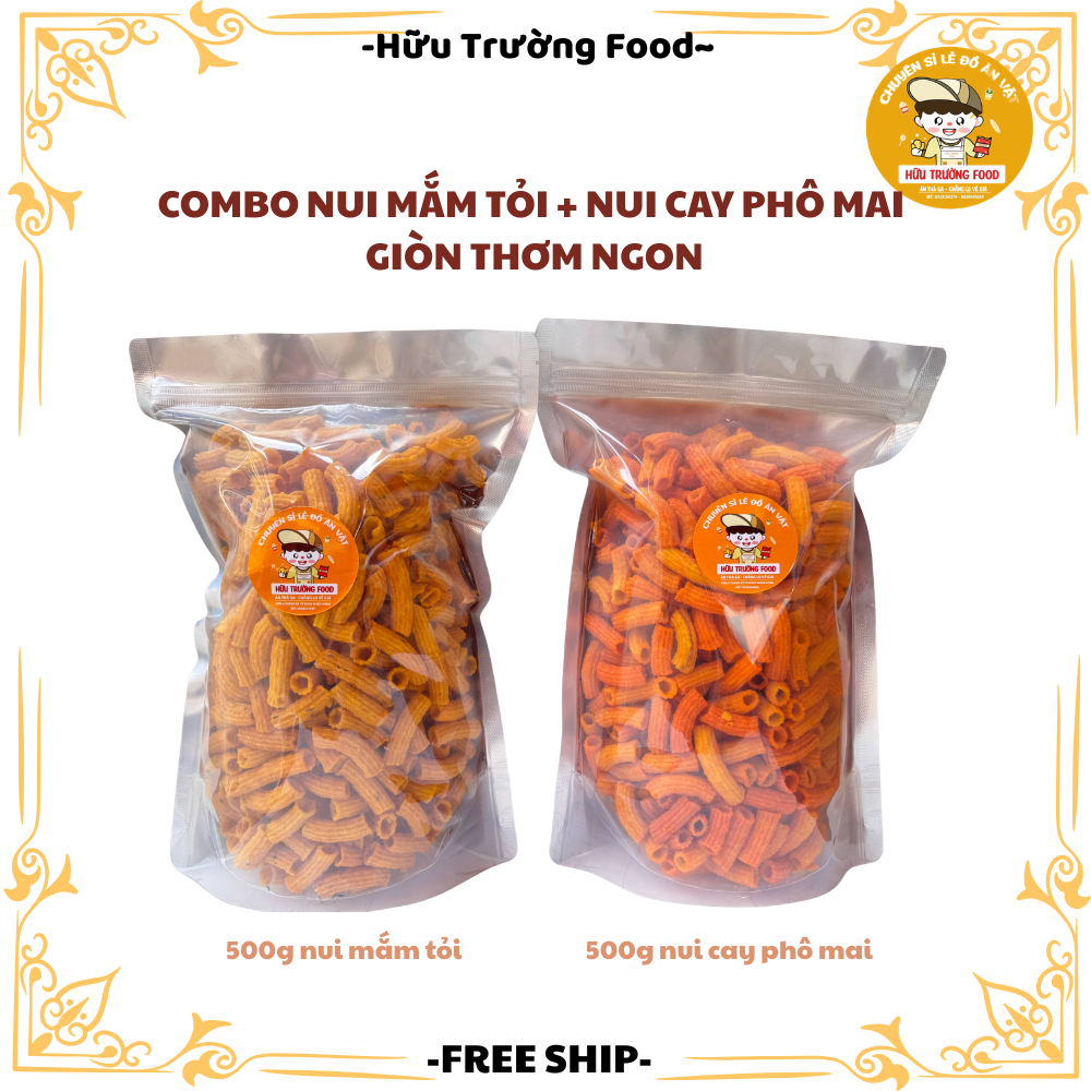 Combo Nui Chiên Giòn Mắm Tỏi + Nui chiên Cay Phô Mai Siêu Ng