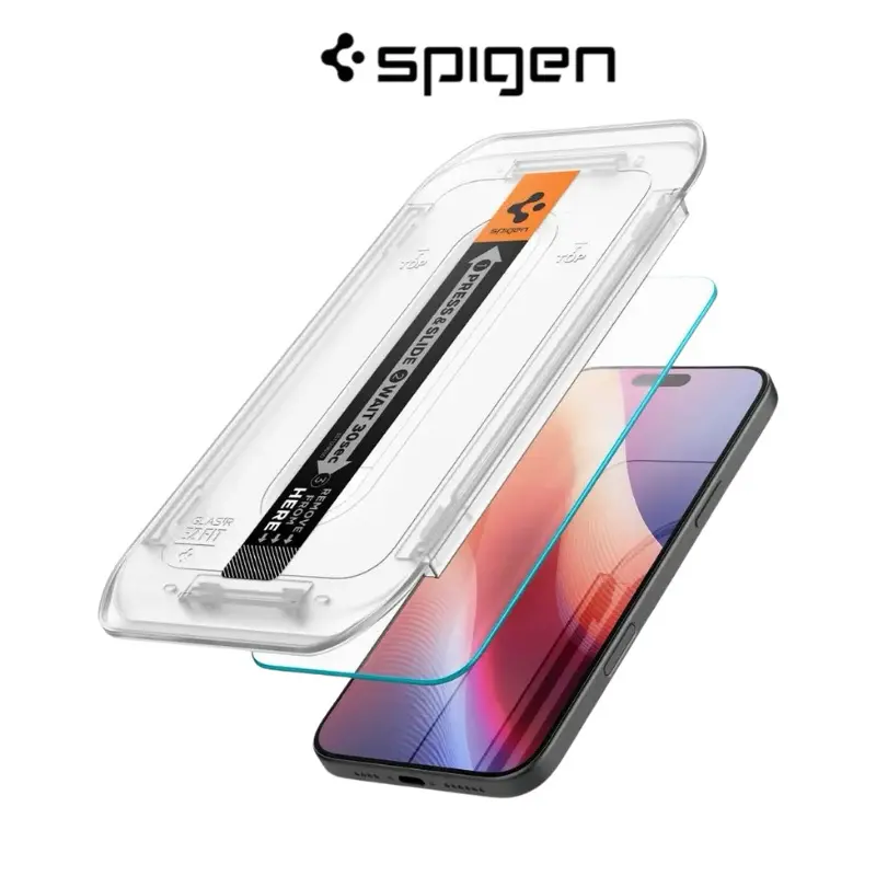[1 Pack] Spigen iPhone 16 Pro Max/16 Pro 15 Plus 14 13Pro Max iPhone 12 Tempered Glass Glas.tR EZ Fit Full Coverage Screen Protector Fall protective film Fingerprint Installation Resistance Cellphone Protection Cases Smartphone Casing