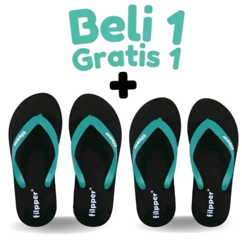 Beli 1 Gratis 1 Sandal Jepit Filpper Fipper Flipper Pria Dan Wanita Kasual Karet Sendal Hitam 6