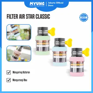 Myung Filter Air 4 Susun Batu Penyaring Air Keran Jernih Sambungan Kran Air Star Classic Besi Biru Hijau Karbon Pink