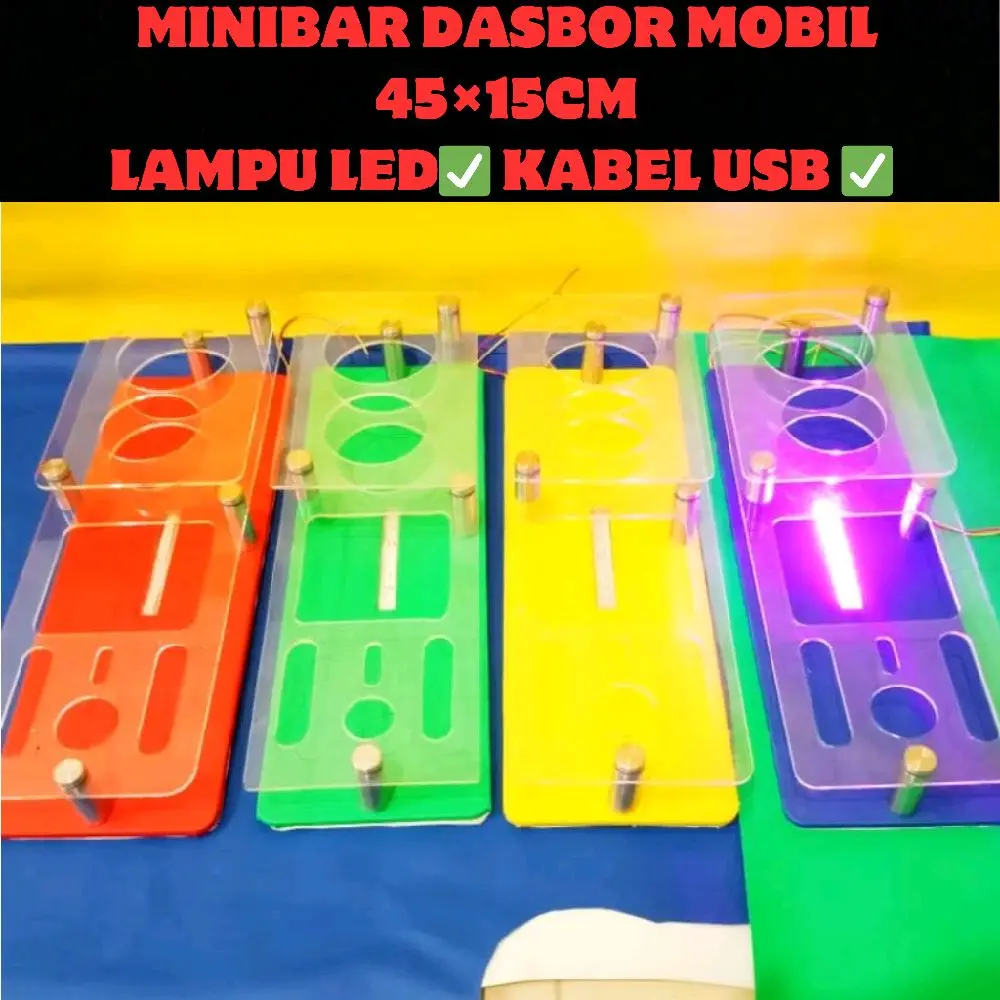 minibar dashboard mobil/truk 45×15cm tempat tisu, botol mineral DLL, Dilengkapi kabel USB & Lampu LED