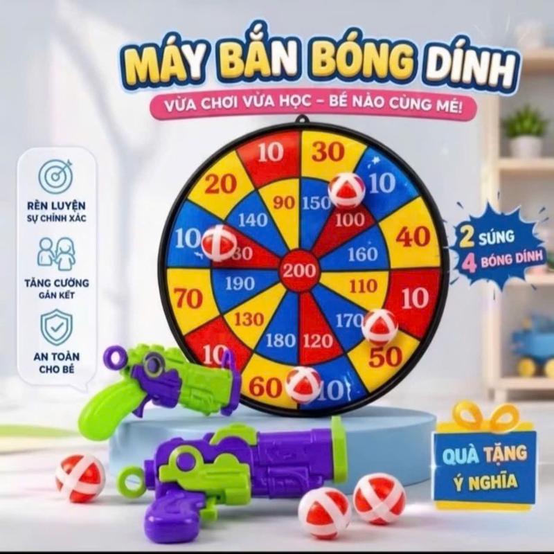 Máy bắn bóng dính cho bé, đồ chơi bảng phi tiêu bắn bóng dính kèm 2 máy bắn và…