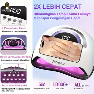 Lampu Kuku LED UV 300W Profesional​ 72 LED Dengan 4 Timer Pengering Kutek Cepat untuk Manikur Nail Art dengan Area Penempatan Ponsel​