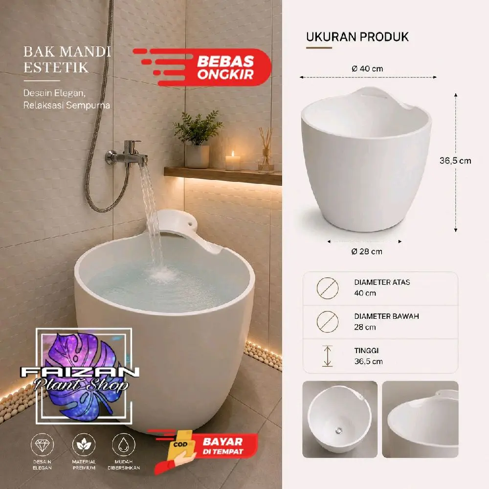 ember bak mandi estetik model terazo size 40 putih free gayung