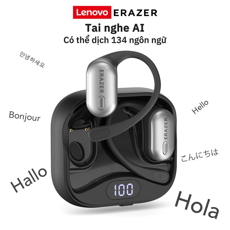 Tai nghe nhét tai nghe Lenovo ERAZER XF53 OWS Phiên dịch AI 134 ngôn ngữ Pin 72H Âm thanh HiFi Bluetooth 5.4 Chống nước IPX