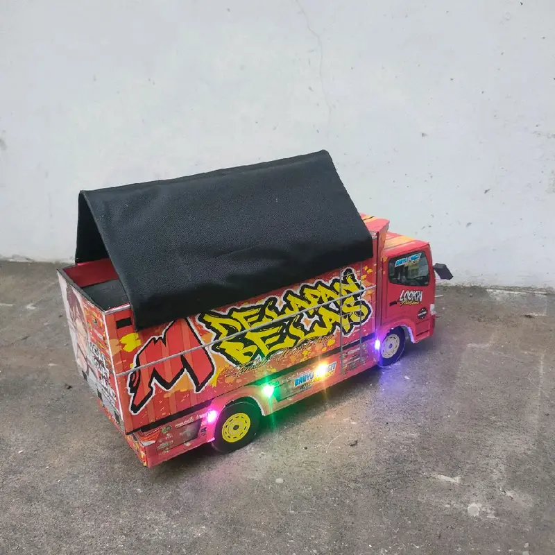 Promo miniatur truk oleng kayu asli jumbo besar 42 cm variasi lampu leed dan terpal visa belok oleng gasruk Anak Hadiah Kado Led Control Mainan Roda 8