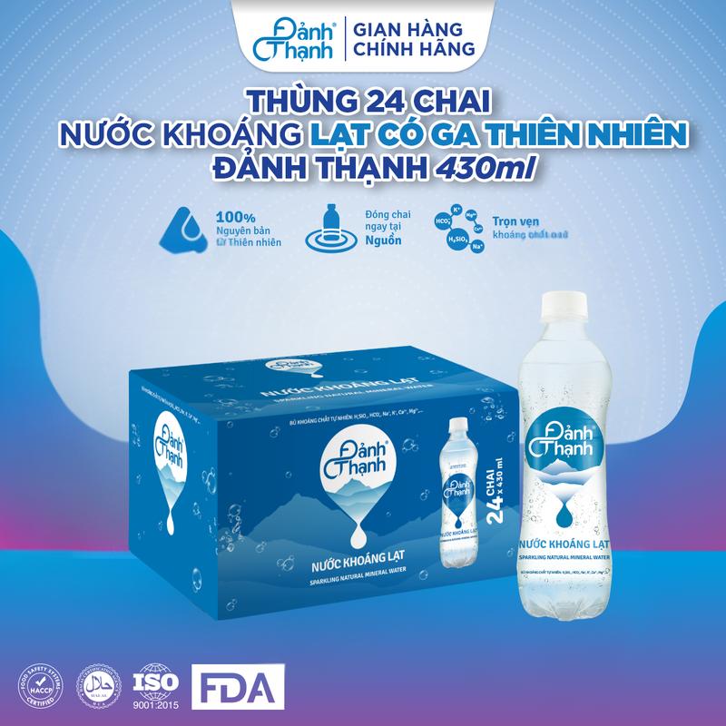 Nước Khoáng Lạt Có Ga Thiên Nhiên Đảnh Thạnh - Thùng 24 Chai 430ml - Bổ Sung Khoáng Chất Tự Nhiên Giúp Giải Khát Nhanh Chóng & Tiêu Hóa Tốt Hơn