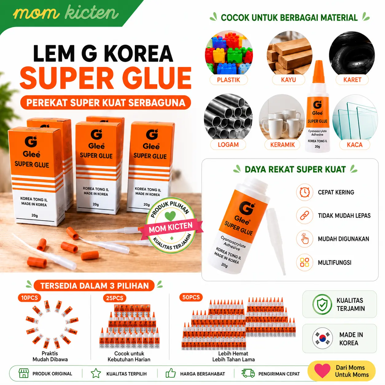 [MK]Lem G Korea Super Glue Lem Tetes Perekat Super Kuat Lem Serbaguna Untuk Plastik Kayu Karet Logam Keramik Kaca Anti Lepas 10PCS 25PCS 50PCS
