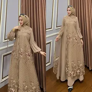 Gamis Ciara Maxi Bahan Ceruty Babydoll Premium Full Furing Motif Brukat Hiasan Mutiara Swaroski Termewah Terbaru 2026 Lebaran Gamis Brokat Kondangan Elegan Wanita Dewasa Dress Pesta Panjang Remaja Viral Muslim Ceruti