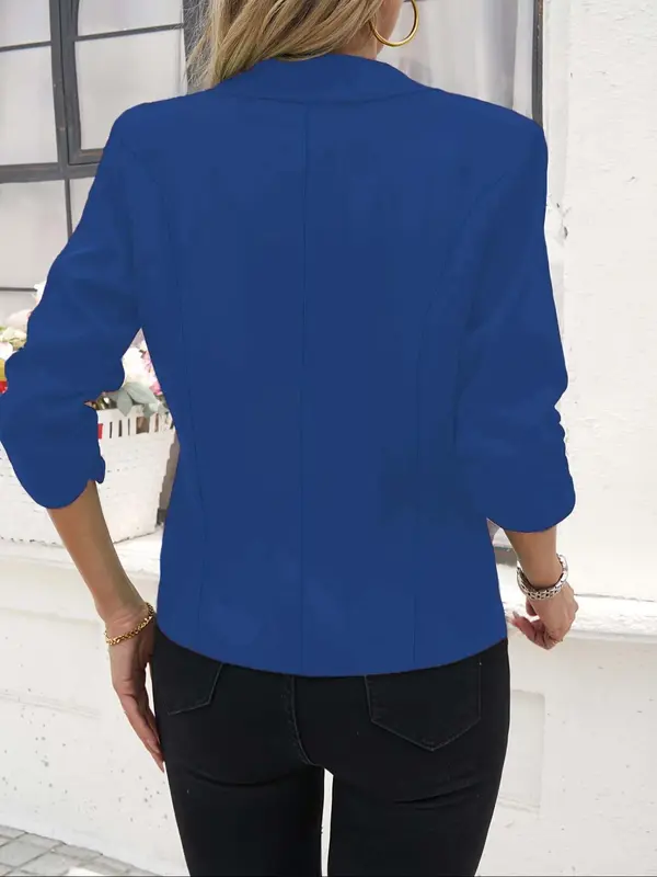 Women's Solid Color 3/4 Sleeve Blazer, Casual Button Front Outerwear for Work Office Business, Ladies Spring & Fall Clothes 7