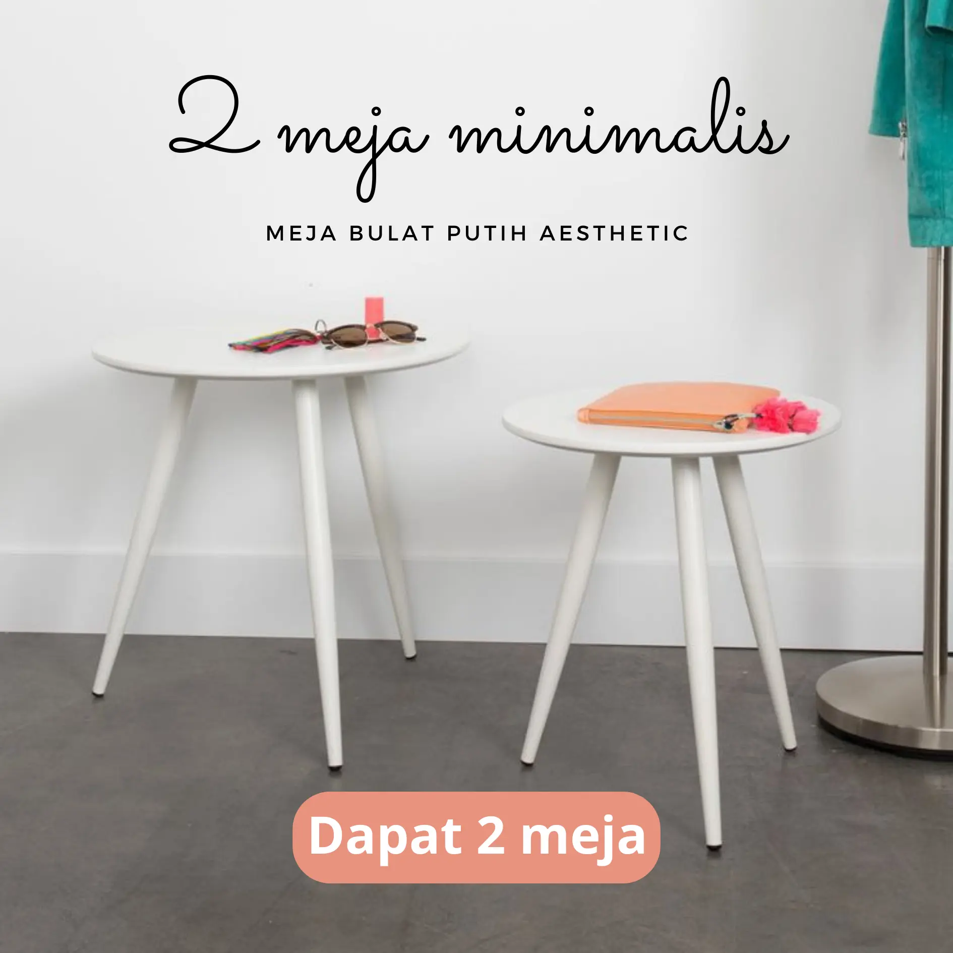 2 SET MEJA BULAT MINIMALIS WARNA PUTIH/MEJA HIAS RUANG TAMU VIRAL/Meja cafe pojok bunga kekinian Kaki Silang Furniture