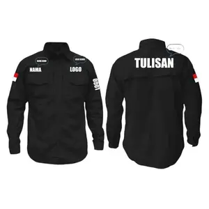 Kemeja Tactical MTAC Panjang Hitam Bordir Nama Logo Tulisan Putih Casual Distro Kerah Wanita Army Seragam Pria Basic Dewasa Keren Tebal