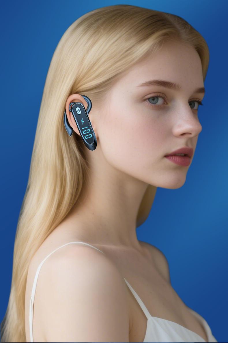 Headset Telinga Tunggal dengan Mikrofon Bluetooth 6.0 Earphone Peredam Kebisingan Speaker Mini Tahan Air Tampilan LED Bebas Genggam Waktu Siaga Panjang