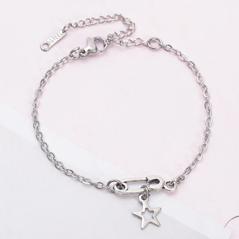 Không Đen Ghỉ Vòng Tay nữ Dây Trơn Phiên bản nabe Safety Pin Star - Không đen rỉ xuống màu dành cho các cô nàng hướng nội vong tay khong gi