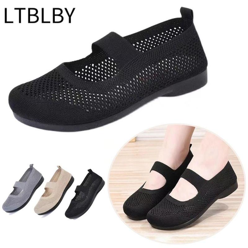 Giày đế bệt nữ mũi vuông rỗng, đế mềm thời trang slip on gập lại, giày lười thoáng khí cho mẹ thường ngày