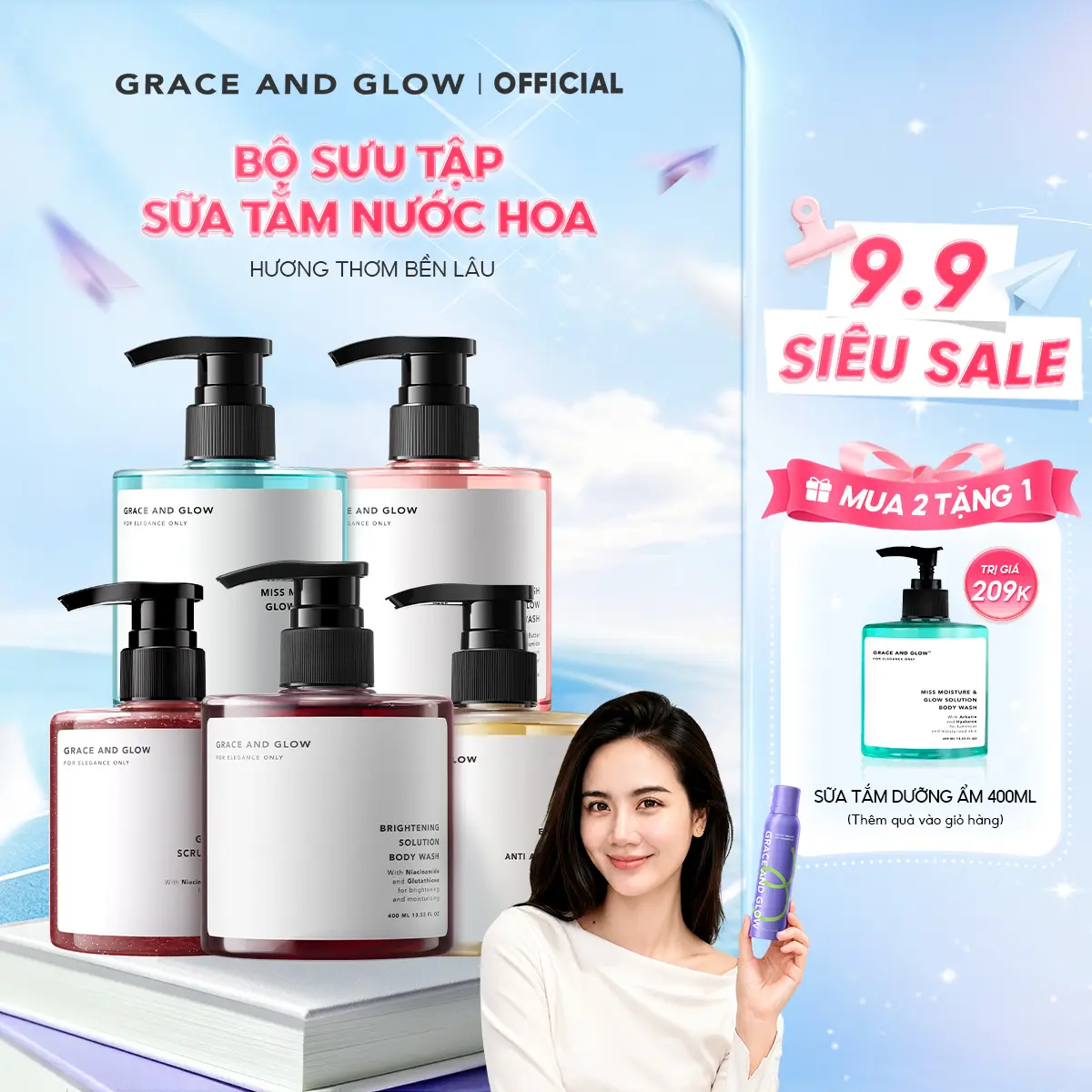 Sữa tắm trắng da dưỡng ẩm tẩy da chết Grace and Glow Black Opium Body Wash 400ml nước hoa Niacinamide sữa tắm thơm  Body Mịn Màng Toàn Diện Hương lâu trôi