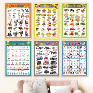 Poster Edukasi Anak Belajar Gambar Paket Angka Huruf Binatang Hewan Buar Sayur Hijaiyah Transportasi