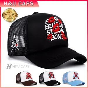 Topi trucker red lips Bordir summer baseball mesh cap hat Casual Distro Fashion pria wanita