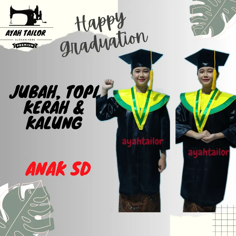 JUBAH WISUDA ANAK SD KUNING LIST HIJAU KUNING LIST UNGU 1