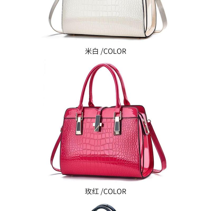 Product Introduction of Fashionable Bright Leather Handbag 2024 Women's New Large Capacity Crocodile Pattern Single Shoulder Crossbody Bag 7
