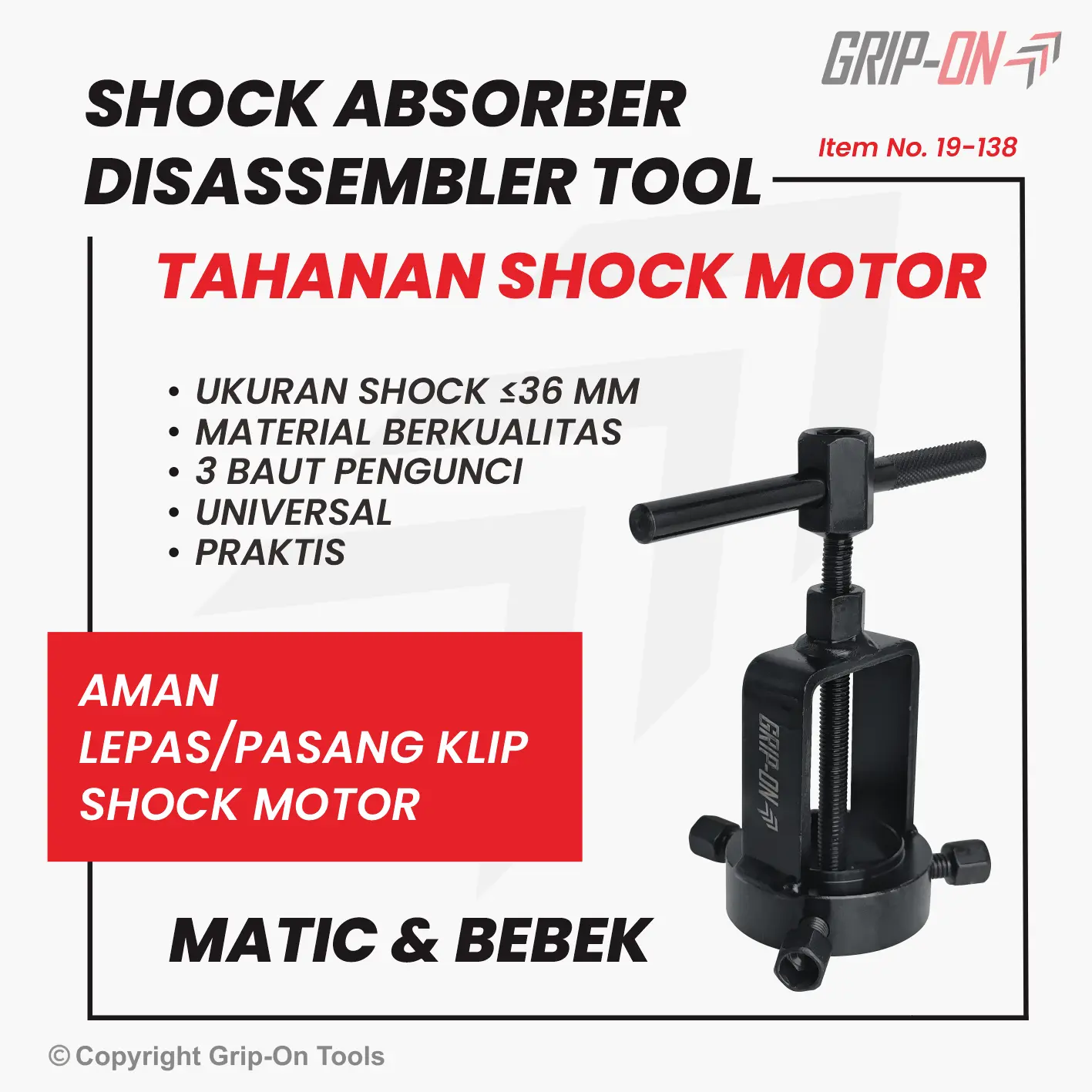Grip-On Shock Absorber Disassembler Tool – Grip-On Tahanan Shock Motor – Alat Lepas Pasang Klip Shock Motor Matic Bebek
