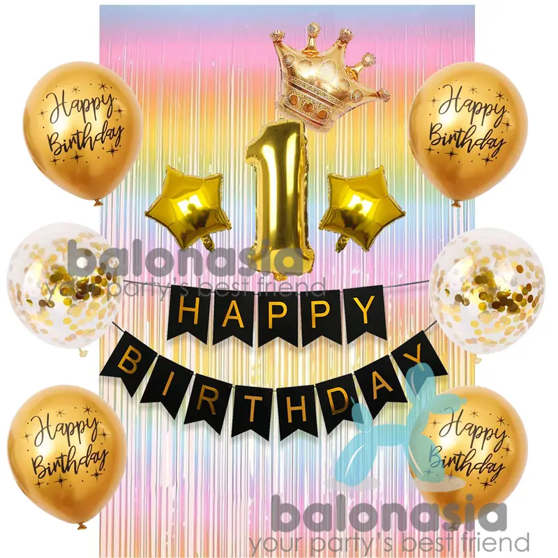 Balonasia Bunting Flag Fancy Set Confetti Crown Biru Latex 2