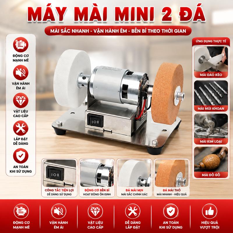 Máy mài mini hai đá 100W – Mài dao kéo, làm sạch han rỉ siêu bền phù hợp cho…