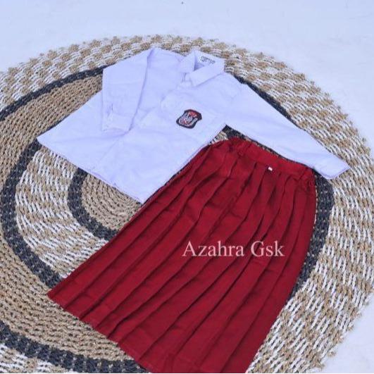 Seragam Sekolah SD Merah Putih Anak Perempuan Satu Set Lengkap Isi Topi Dasi Gesper Kaos Kaki Kerudung Kelas 1-6 Best Quality Bisa COD Setelan 3