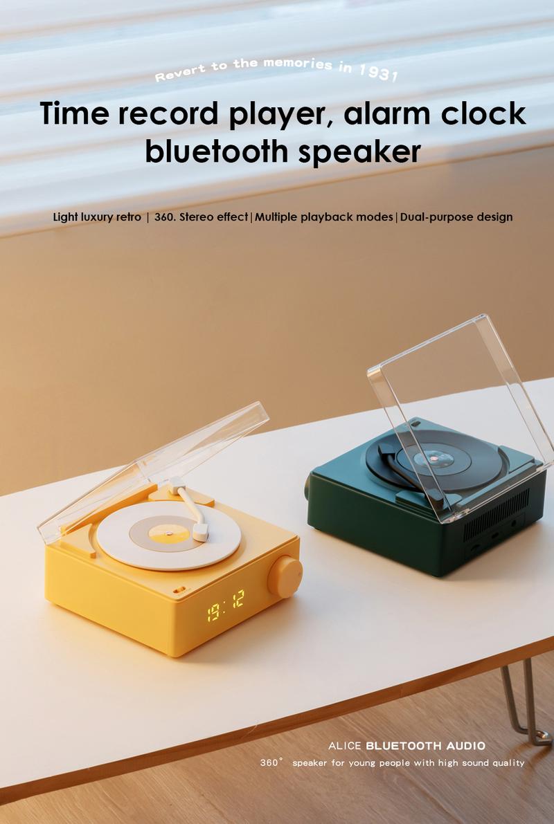 Product Introduction of New alarm clock speaker multifunctional atomic Vintage vinyl Bluetooth speaker phone computer desktop small audio Retro Stereo for Smartphone 22