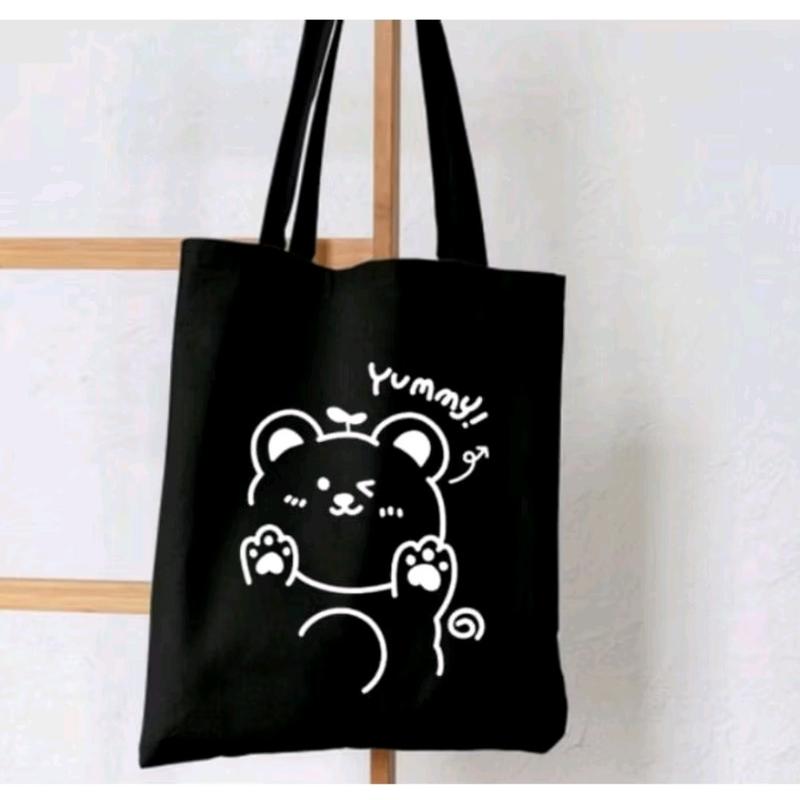 TOTEBAG RESLETING - Tas remaja pria dan wanita - Tote bag untuk sekolah - bekerja Cowok Hitam Kanvas spounbond 3