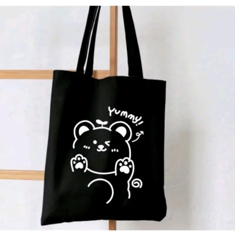 TOTEBAG RESLETING - Tas remaja pria dan wanita - Tote bag untuk sekolah - bekerja Cowok Hitam Kanvas spounbond 3