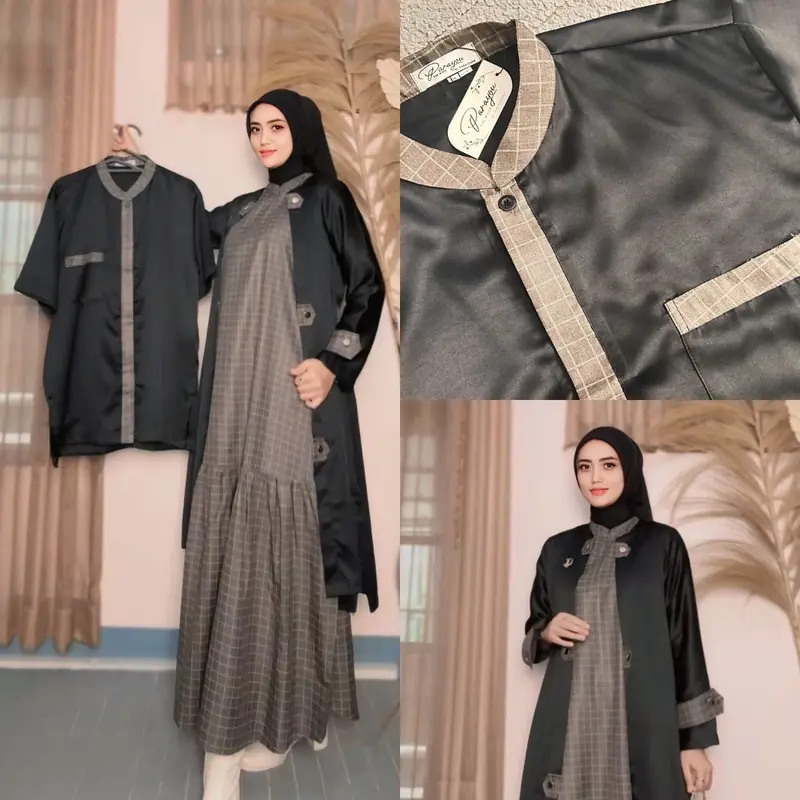Parayou ~ Marwah Series Lebaran  Set Inner dan Outer Couple Baju Koko Free Hijab PollyCatoon Gamis Pasangan Sarimbit 0