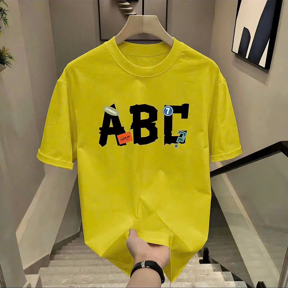 Áo Thun Nam Cotton Chính Hãng Ngắn Tay ABC cổ tròn Cotton Menswear Kem Đen
