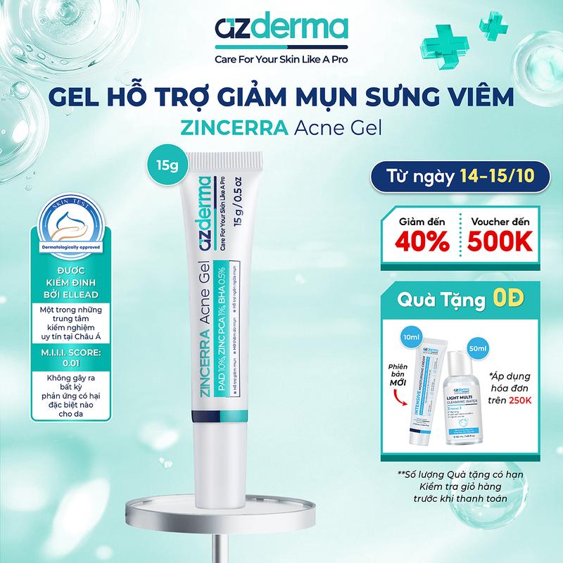 Gel hỗ trợ giảm tình trạng mụn và giúp giảm tình trạng mụn quay trở lại - Zincerra Acne Gel Azderma .