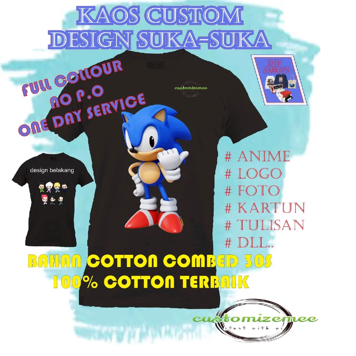 Kaos Sablon Custom Fullcolor DTF/SATU HARI JADI - Design Bebas Bisa Foto dan logo