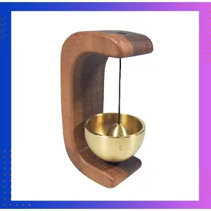 HOMEDEC Bel Pintu Gaya Jepang HD-556 Kayu Walnut & Kuningan (Brass) Ukuran 3x4.1x7.4cm dengan 2 Stiker Adhesive untuk Bell Pintu
