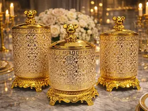Toples Kue Kacang Kedap Udara Mewah Toples Lebaran Jumbo Aesthetic Emas Luxury Gold 3in1 SET