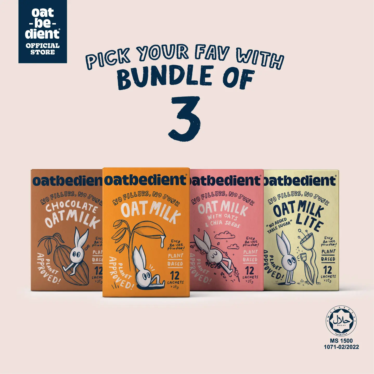 [Mix & Match Everyday Bundle of 3] Oatbedient Oat Milk Everyday Series (3 boxes of 12 sachets)