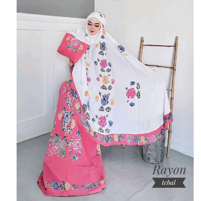 Mukena Dewasa Jumbo Batik Cap Atasan Bawahan Muslim Rayon Halus Adem 2in1 8