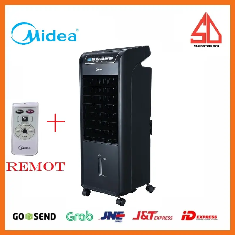 Air cooler midea ac-100 hitam putih + remot dan roda 1