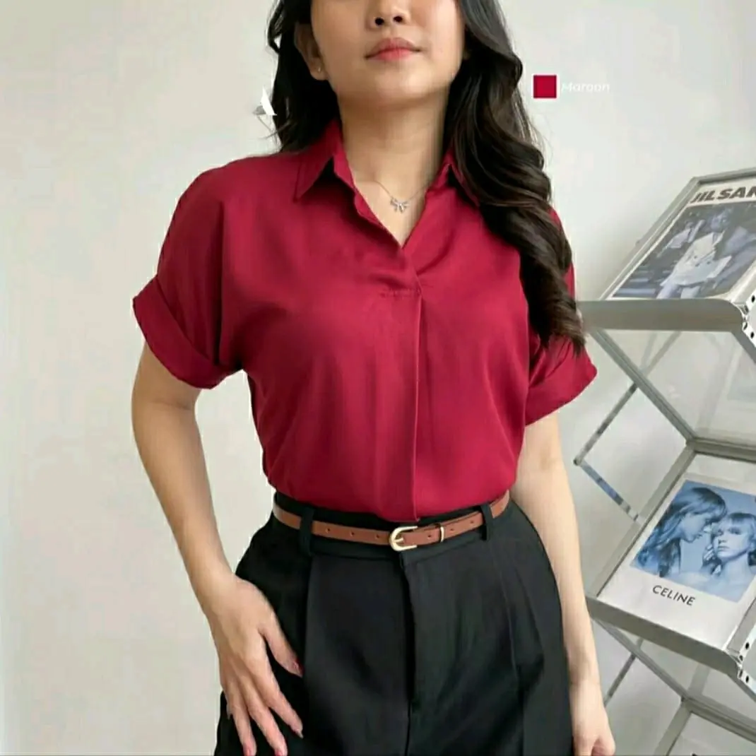 COCOA BLOUSE  LENGAN PENDEK - BAJU ATASAN WANITA  -  KEMEJA SANTAI KATUN TWILL - Atasan Oversize Rayon Twill
