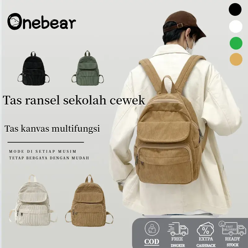 OneBear Tas Ransel Serbaguna Tas Ransel Corduroy multifungsi Wanita Terbaru Backpack Cewek full Korean Style tas ransel sekolah cewek LM23 0