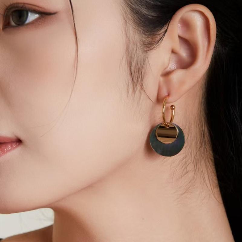 S925 Sterling Silver Vintage Gold-Plated Grey Shell Earrings,Simple,Stylish,and Versatile. shining  jewelry 1