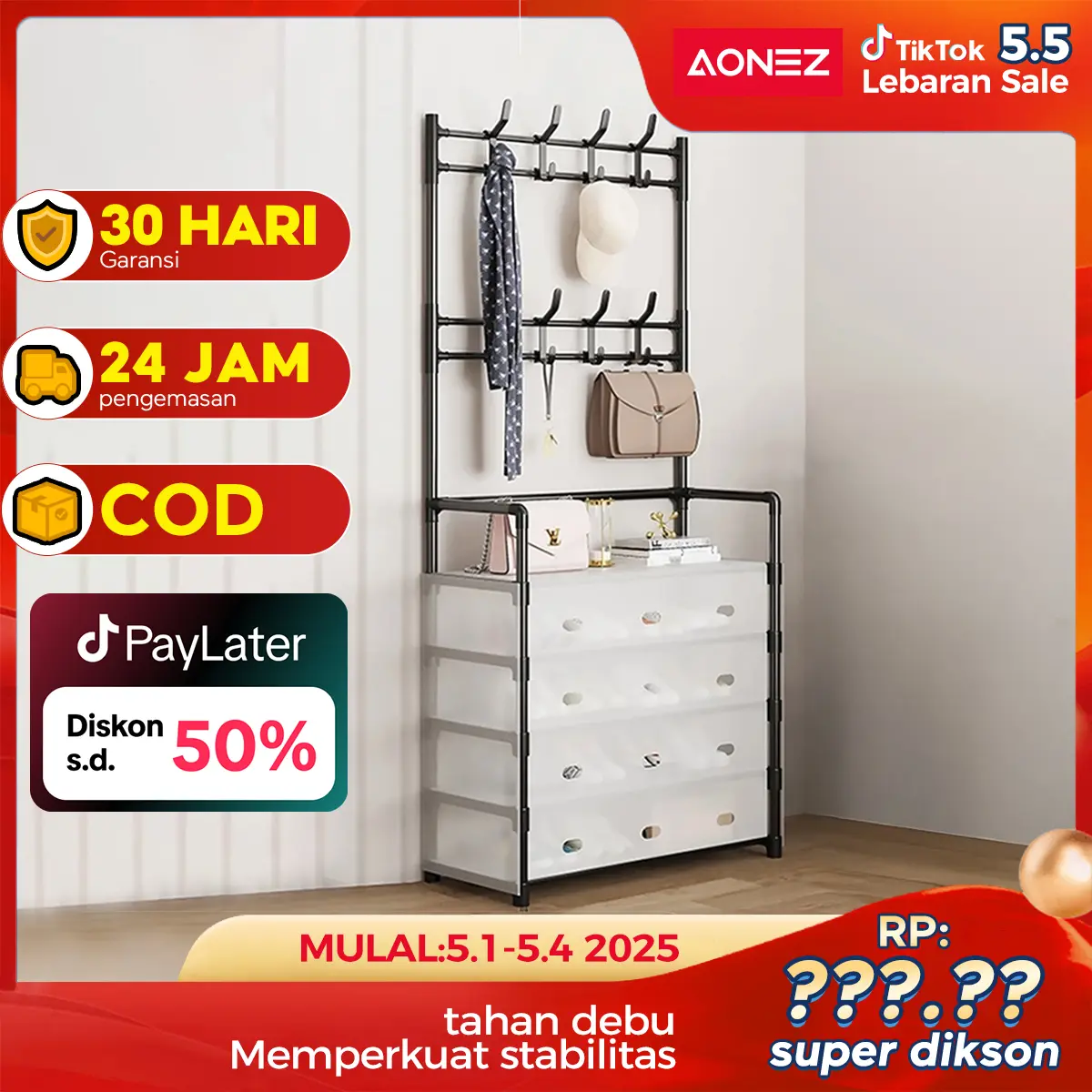 【Tahan debu】【Full cover】【Instal 1 menit】【COD】【24H Shipping】Aonez Rak sepatu dan topi anti debu Rak Gantungan Baju Stand Hanger Rak Sepatu Penyimpanan Jaket Topi Rak Jemuran Baju Rak Sepatu Sandal Rak