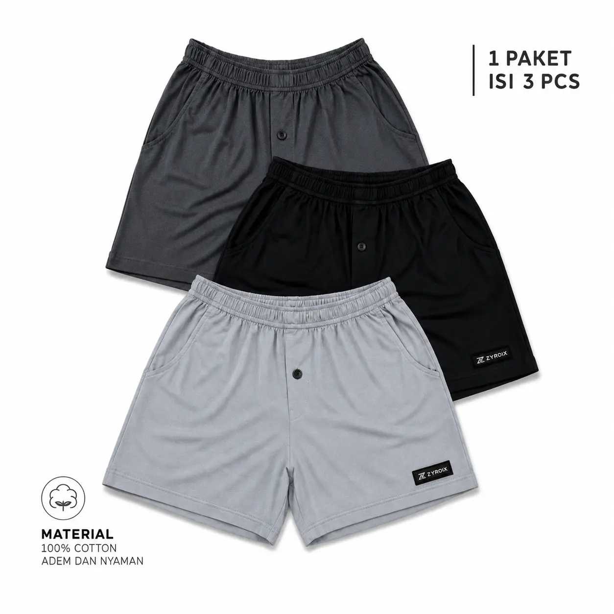 Celana Pendek Pria di Atas Lutut Bahan 100% Cotton Premium 1 Paket Dapat 3 Pcs |  Nyaman dipakai  Harian