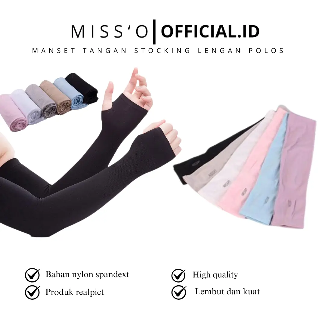 Missoofficial.id ST1035 Manset Tangan Handsock Muslimah manset stocking lengan polos pria wanita Panjang Hitam